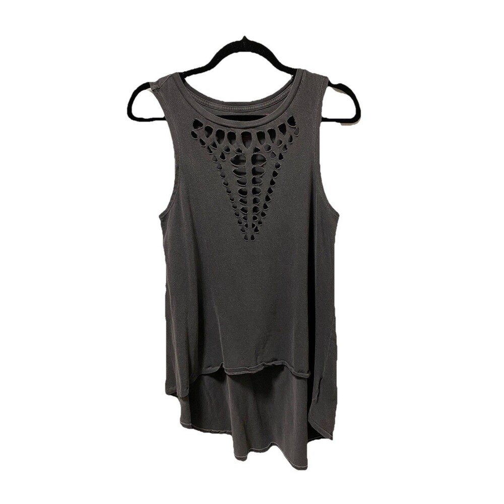 Amuse Society Womens Size Small Cutout Tunic Grunge Goth Gray Cotton Tank Top
